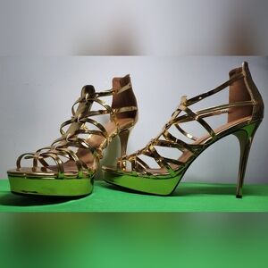 Strappy 🔥 5 Inch Gold Platform High Heels With Zip Back